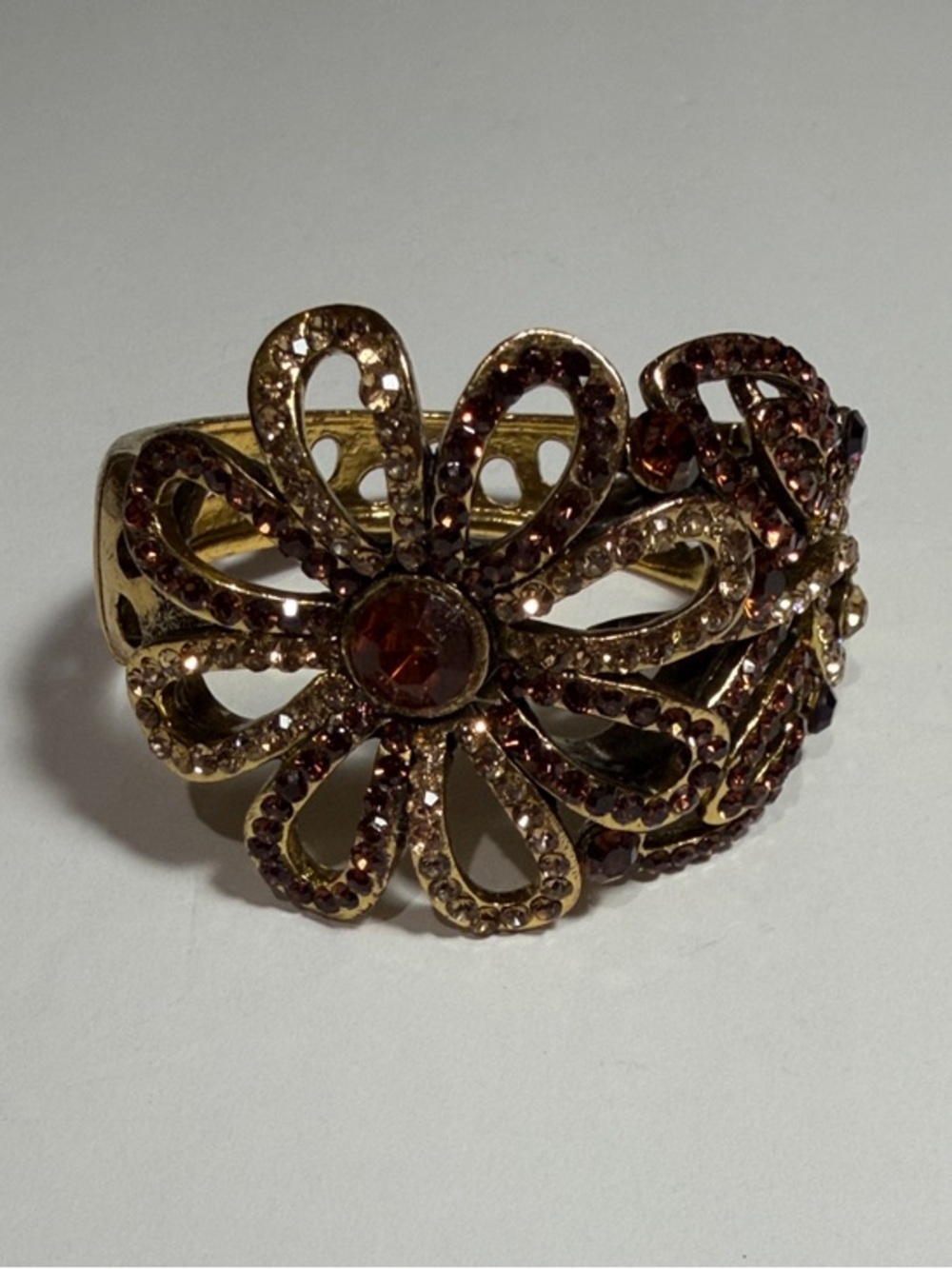 Gold-Tone Floral Cuff Bracelet with Amber-Colored Stones